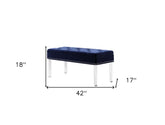 42" Navy Blue Velvet and Clear Acrylic Storage Bench